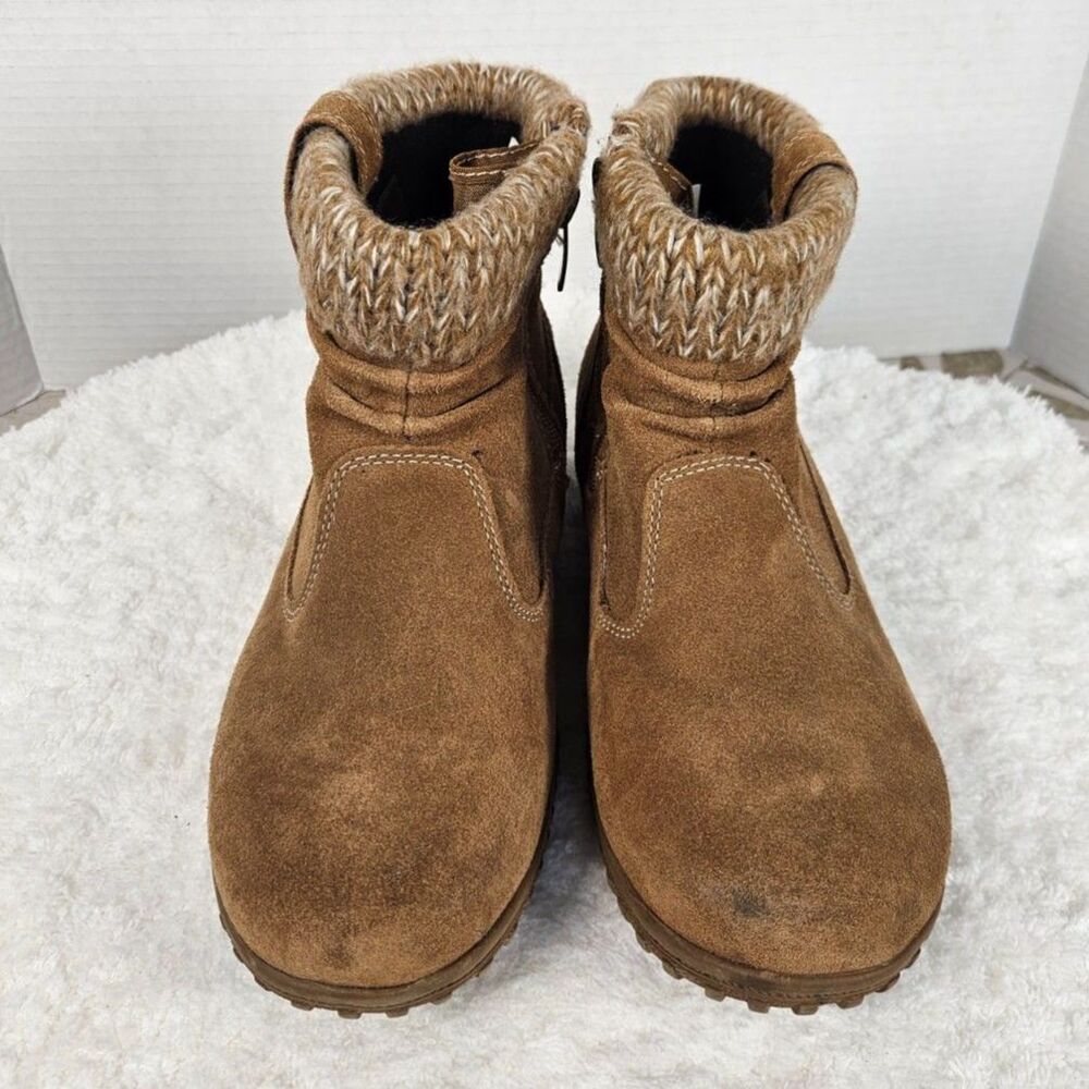 Khombu Brown Suede Knit Cuff Ankle Boots EUC Size 7